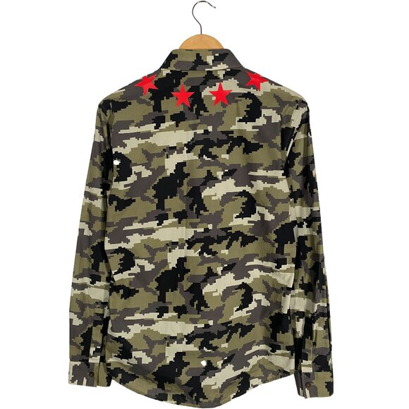 Givenchy Pixel Camo Star Motif Long Sleeve Button Up Shirt men's size FR40 / L - Picture 2 of 9